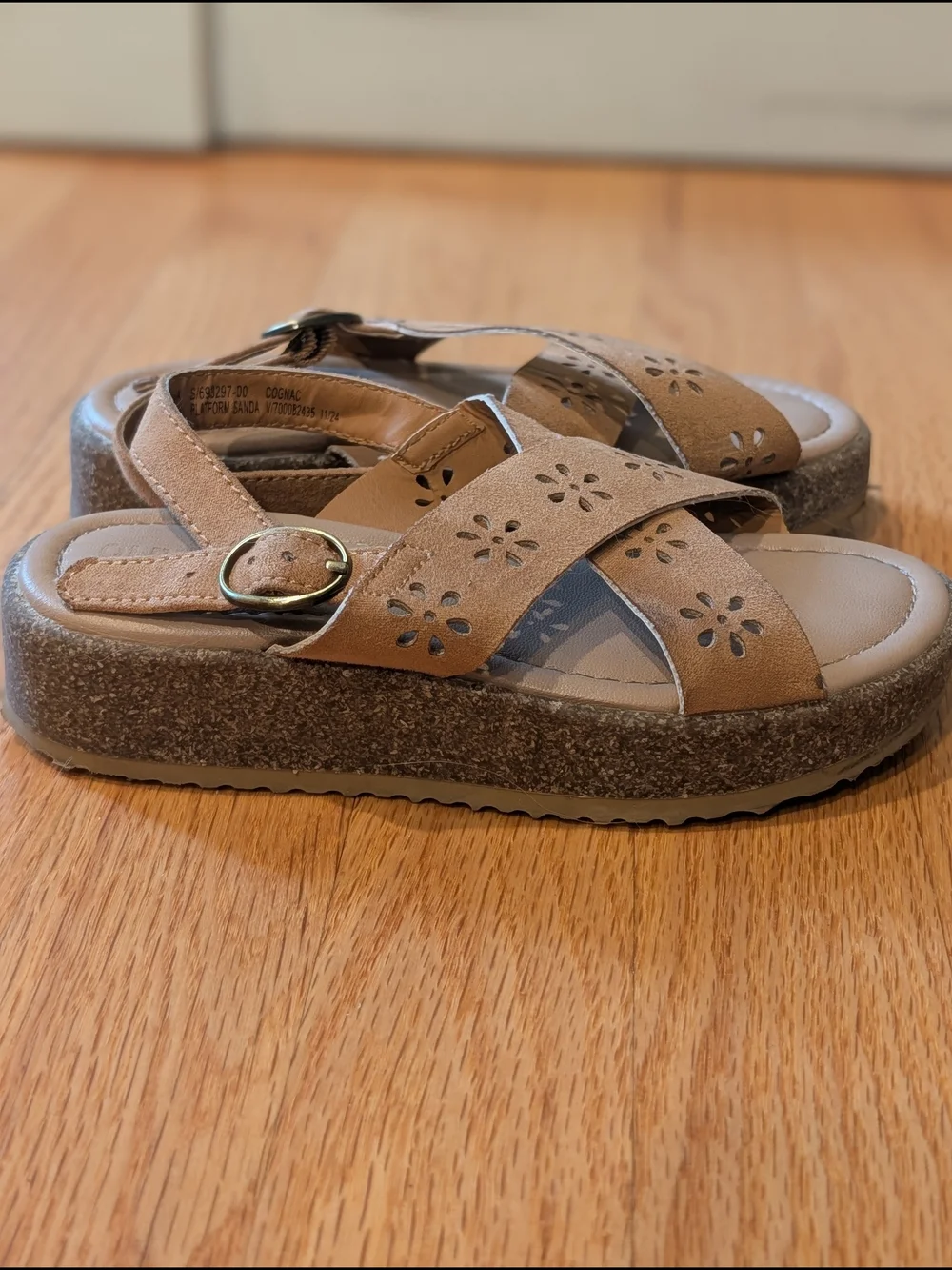 Old Navy Tan Floral Cutout Kids Sandals with Buckle Strap